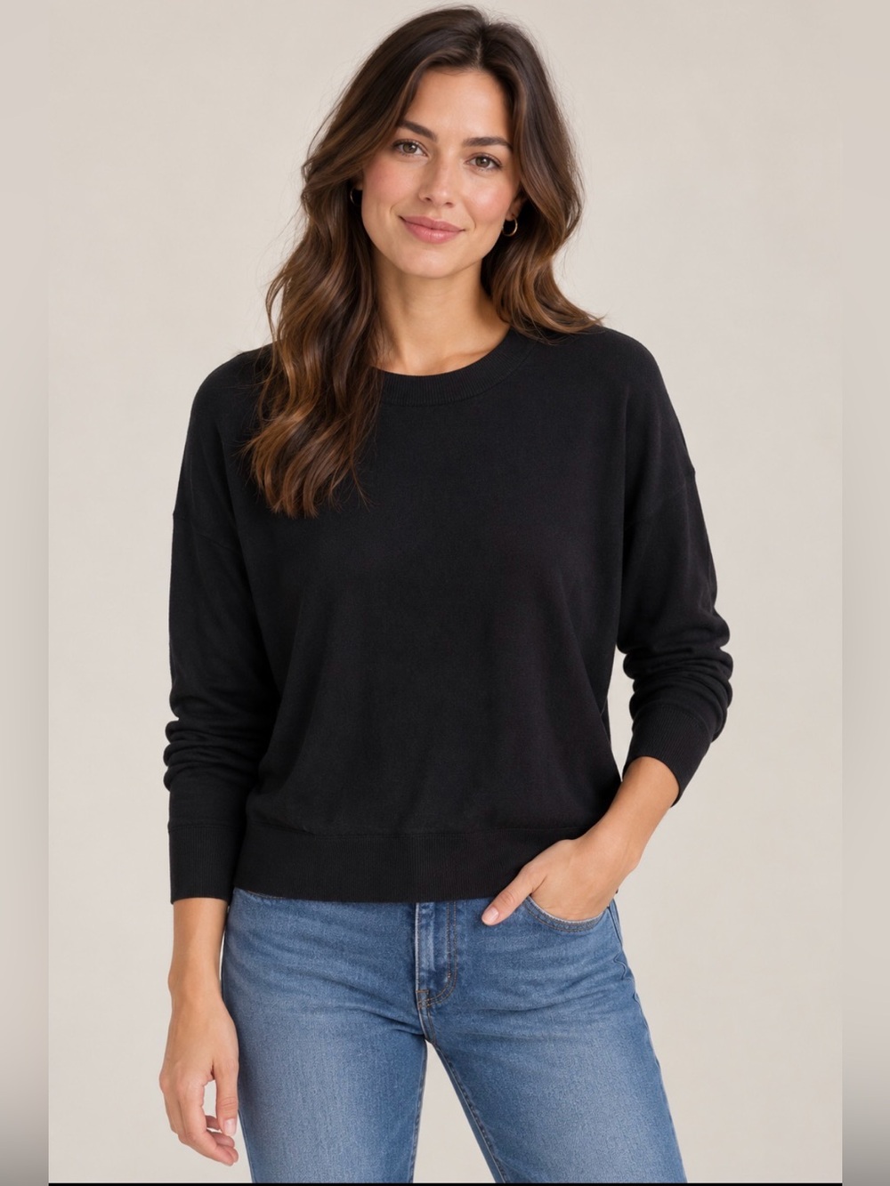 J. Crew Classic Lightweight Black Crew Neck Sweater Medium Like New